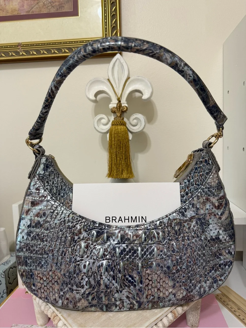 Brahmin Bekka Iridescent Icy Python pattern Shoulder Bag